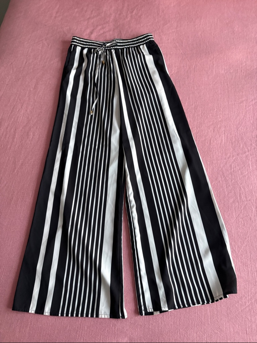 H&M Black and White Vertical Stripe Wide-Leg Pants
